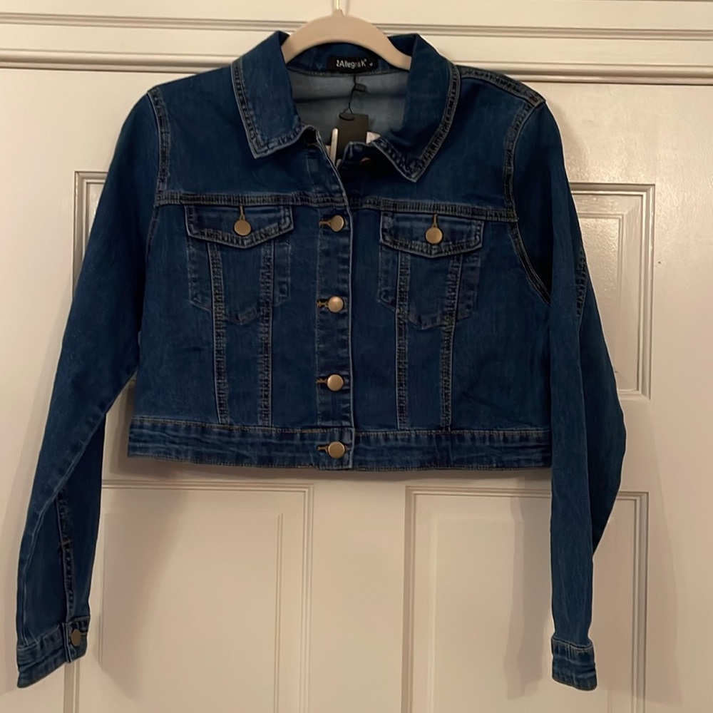 NWT Allegra K cropped juniors women’s denim jacket